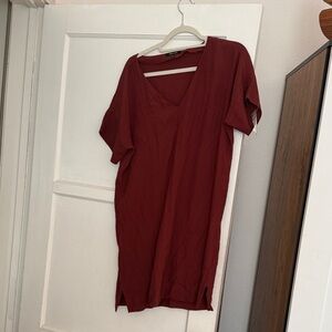 Madewell Deep Red V-Neck Short Sleeve dress/ long shirt
